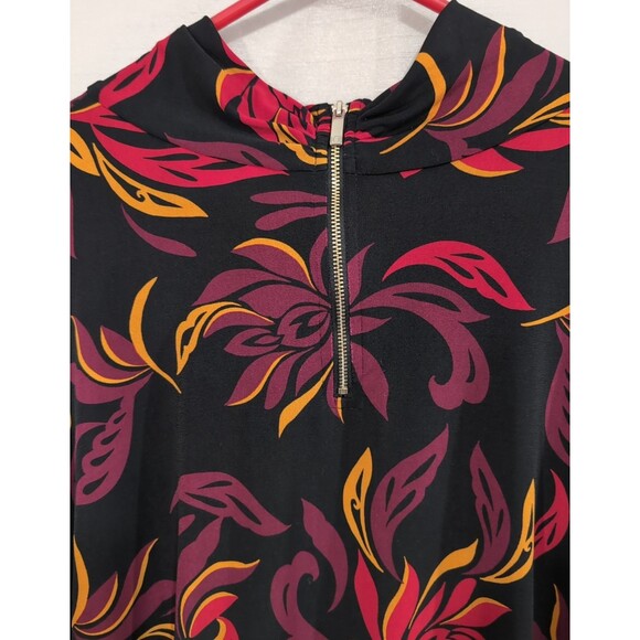 Liz Claiborne Blouse Womens 3X Black Floral Scroll Keyhole Ring Neck Long Sleeve - Picture 13 of 16